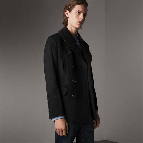 burberry embroidered cuff wool pea coat|Burberry wool cashmere pea coat.